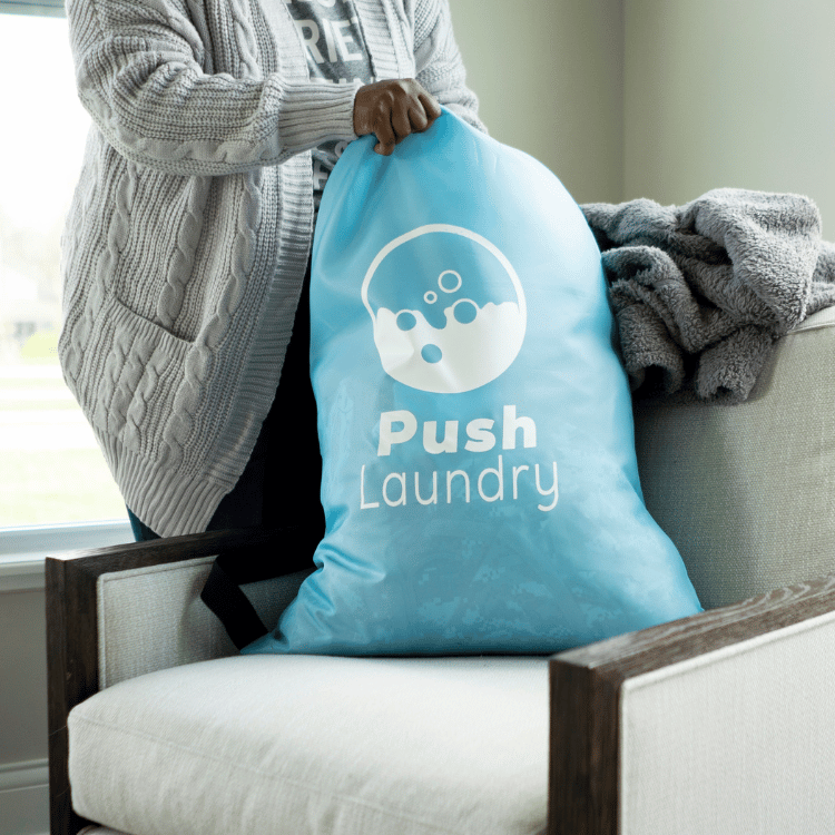 Launry customer in Sacramento getting ready for push laundry pickup.